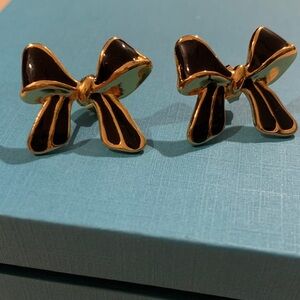 Elegant Black and Gold Bow Earrings